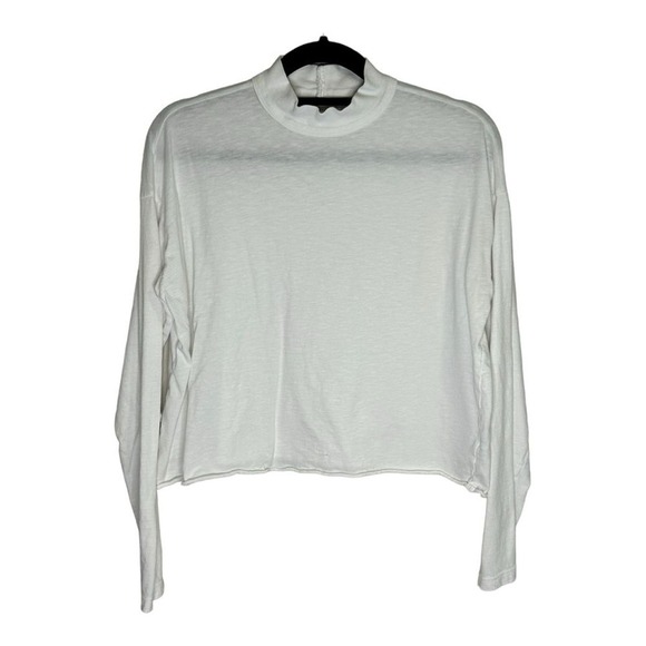 aerie Tops - Aerie Womens Mock Turtleneck Crop Top White Long Sleeve Raw Hem XS